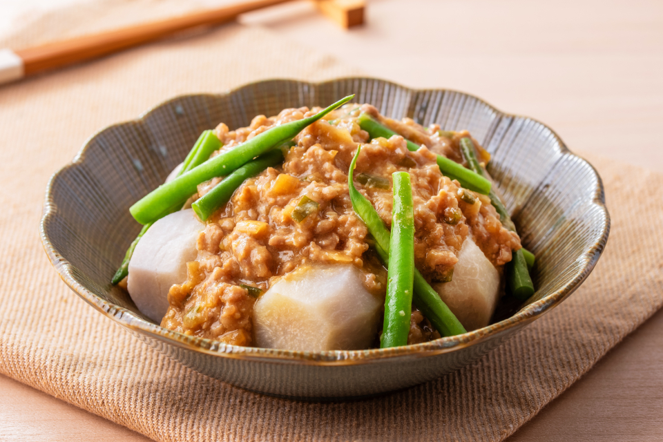 里芋の肉味噌あんかけ