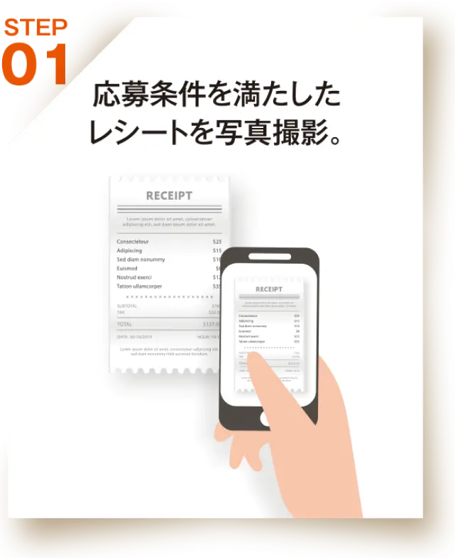 応募条件を満たしたレシートを写真撮影。