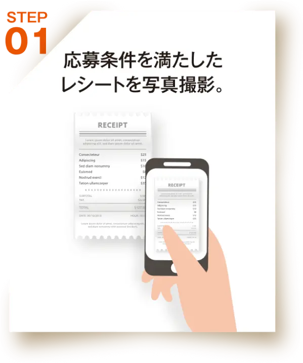 応募条件を満たしたレシートを写真撮影。